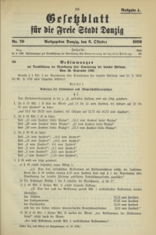 Gesetzblatt für die Freie Stadt Danzig.1936, Nr. 70 (2 Oktober) - Ausgabe A