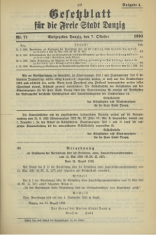 Gesetzblatt für die Freie Stadt Danzig.1936, Nr. 71 (7 Oktober) - Ausgabe A