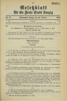 Gesetzblatt für die Freie Stadt Danzig.1936, Nr. 72 (10 Oktober) - Ausgabe A