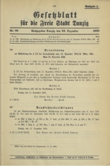 Gesetzblatt für die Freie Stadt Danzig.1936, Nr. 80 (23 Dezember) - Ausgabe A