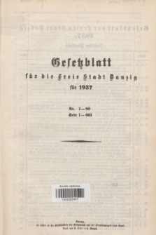 Gesetzblatt für die Freie Stadt Danzig.1937, Spis treści