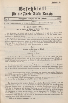 Gesetzblatt für die Freie Stadt Danzig.1937, Nr. 4 (14 Januar) - Ausgabe A