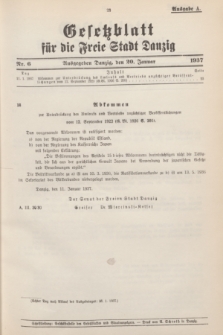 Gesetzblatt für die Freie Stadt Danzig.1937, Nr. 6 (20 Januar) - Ausgabe A