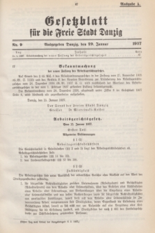 Gesetzblatt für die Freie Stadt Danzig.1937, Nr. 9 (29 Januar) - Ausgabe A