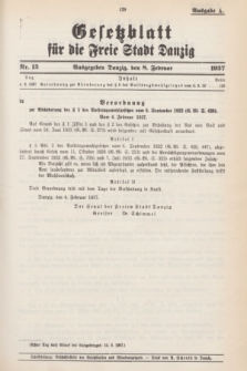 Gesetzblatt für die Freie Stadt Danzig.1937, Nr. 13 (8 Februar) - Ausgabe A