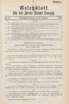 Gesetzblatt für die Freie Stadt Danzig.1937, Nr. 14 (10 Februar) - Ausgabe A