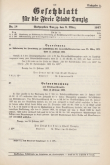 Gesetzblatt für die Freie Stadt Danzig.1937, Nr. 18 (3 März) - Ausgabe A