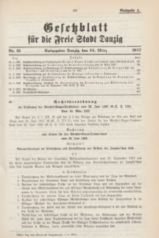 Gesetzblatt für die Freie Stadt Danzig.1937, Nr. 21 (24 März) - Ausgabe A