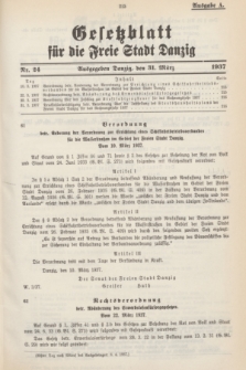 Gesetzblatt für die Freie Stadt Danzig.1937, Nr. 24 (31 März) - Ausgabe A