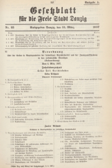 Gesetzblatt für die Freie Stadt Danzig.1937, Nr. 25 (31 März) - Ausgabe A