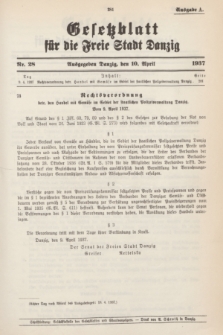 Gesetzblatt für die Freie Stadt Danzig.1937, Nr. 28 (10 April) - Ausgabe A