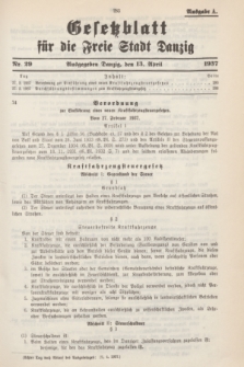 Gesetzblatt für die Freie Stadt Danzig.1937, Nr. 29 (13 April) - Ausgabe A