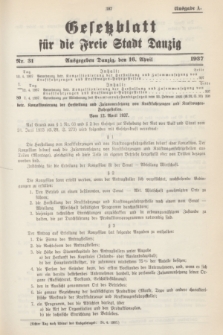 Gesetzblatt für die Freie Stadt Danzig.1937, Nr. 31 (16 April) - Ausgabe A