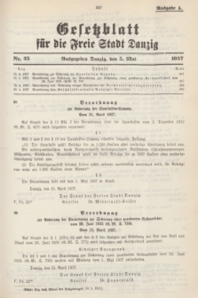 Gesetzblatt für die Freie Stadt Danzig.1937, Nr. 35 (5 Mai) - Ausgabe A