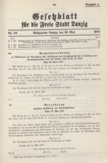 Gesetzblatt für die Freie Stadt Danzig.1937, Nr. 38 (19 Mai) - Ausgabe A