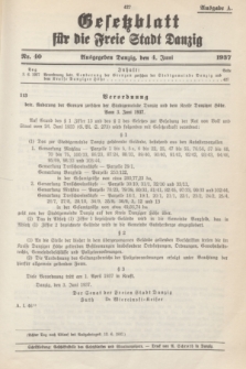 Gesetzblatt für die Freie Stadt Danzig.1937, Nr. 40 (4 Juni) - Ausgabe A