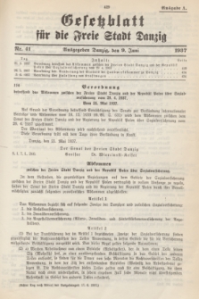 Gesetzblatt für die Freie Stadt Danzig.1937, Nr. 41 (9 Juni) - Ausgabe A