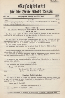 Gesetzblatt für die Freie Stadt Danzig.1937, Nr. 43 (23 Juni) - Ausgabe A