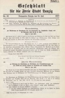Gesetzblatt für die Freie Stadt Danzig.1937, Nr. 48 (21 Juli) - Ausgabe A