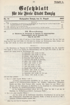 Gesetzblatt für die Freie Stadt Danzig.1937, Nr. 51 (11 August) - Ausgabe A