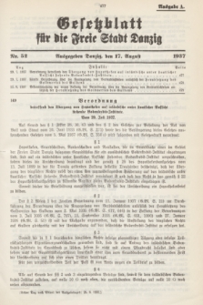 Gesetzblatt für die Freie Stadt Danzig.1937, Nr. 52 (17 August) - Ausgabe A