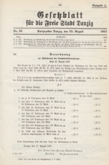 Gesetzblatt für die Freie Stadt Danzig.1937, Nr. 53 (25 August) - Ausgabe A