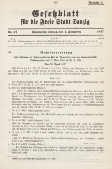 Gesetzblatt für die Freie Stadt Danzig.1937, Nr. 54 (1 September) - Ausgabe A