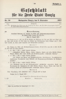 Gesetzblatt für die Freie Stadt Danzig.1937, Nr. 56 (8 September) - Ausgabe A