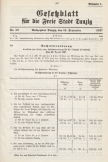 Gesetzblatt für die Freie Stadt Danzig.1937, Nr. 58 (15 September) - Ausgabe A