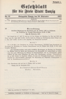 Gesetzblatt für die Freie Stadt Danzig.1937, Nr. 61 (30 September) - Ausgabe A