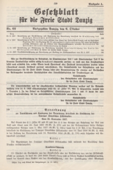 Gesetzblatt für die Freie Stadt Danzig.1937, Nr. 62 (6 Oktober) - Ausgabe A