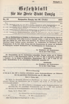 Gesetzblatt für die Freie Stadt Danzig.1937, Nr. 63 (20 Oktober) - Ausgabe A