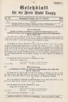 Gesetzblatt für die Freie Stadt Danzig.1937, Nr. 64 (27 Oktober) - Ausgabe A