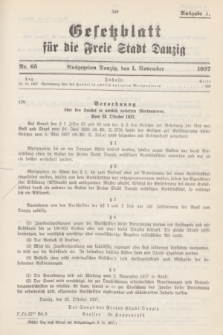 Gesetzblatt für die Freie Stadt Danzig.1937, Nr. 65 (1 November) - Ausgabe A