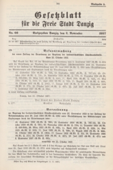 Gesetzblatt für die Freie Stadt Danzig.1937, Nr. 66 (3 November) - Ausgabe A