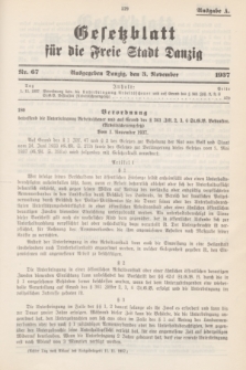 Gesetzblatt für die Freie Stadt Danzig.1937, Nr. 67 (3 November) - Ausgabe A