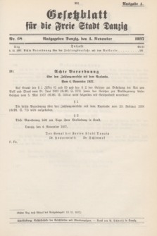 Gesetzblatt für die Freie Stadt Danzig.1937, Nr. 68 (4 November) - Ausgabe A