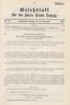 Gesetzblatt für die Freie Stadt Danzig.1937, Nr. 71 (10 November) - Ausgabe A