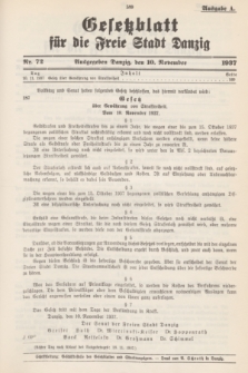 Gesetzblatt für die Freie Stadt Danzig.1937, Nr. 72 (10 November) - Ausgabe A