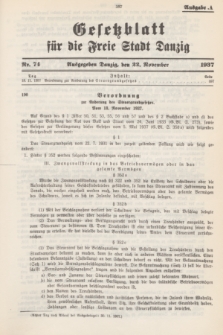 Gesetzblatt für die Freie Stadt Danzig.1937, Nr. 74 (22 November) - Ausgabe A