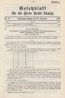 Gesetzblatt für die Freie Stadt Danzig.1937, Nr. 75 (24 November) - Ausgabe A