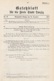 Gesetzblatt für die Freie Stadt Danzig.1937, Nr. 81 (21 Dezember) - Ausgabe A