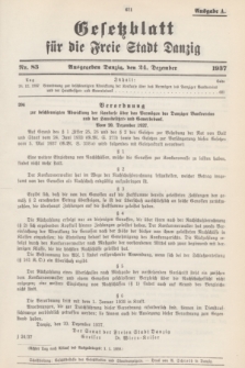 Gesetzblatt für die Freie Stadt Danzig.1937, Nr. 83 (24 Dezember) - Ausgabe A