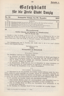 Gesetzblatt für die Freie Stadt Danzig.1937, Nr. 84 (28 Dezember) - Ausgabe A