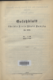 Gesetzblatt für die Freie Stadt Danzig.1938, Spis treści