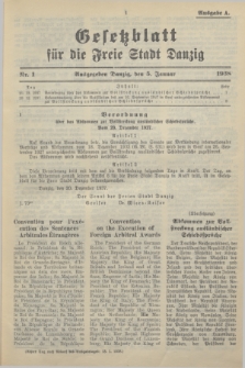 Gesetzblatt für die Freie Stadt Danzig.1938, Nr. 1 (5 Januar) - Ausgabe A