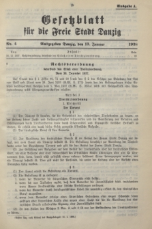 Gesetzblatt für die Freie Stadt Danzig.1938, Nr. 4 (13 Januar) - Ausgabe A
