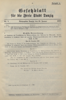 Gesetzblatt für die Freie Stadt Danzig.1938, Nr. 5 (13 Januar) - Ausgabe A