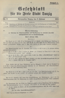 Gesetzblatt für die Freie Stadt Danzig.1938, Nr. 9 (3 Februar) - Ausgabe A