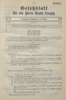 Gesetzblatt für die Freie Stadt Danzig.1938, Nr. 13 (2 März) - Ausgabe A